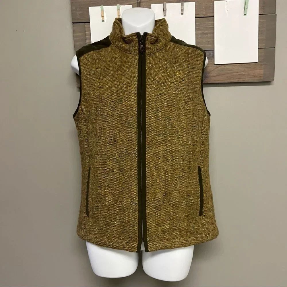 J. McLaughlin Green Brown Tweed Wool/Silk Blend Sleeveless Vest Medium